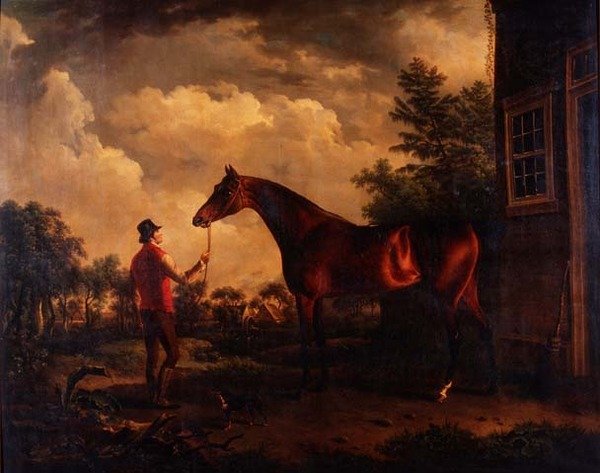 A Hunter and Groom Outside a Country House by Charles Towne