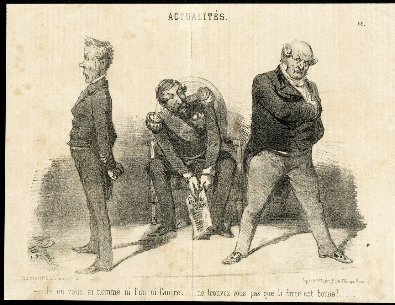 Illustration by Charles Vernier in Le Charivari - President of the Republic, Ministry, Armchair (symbol of power) - Napoleon III, Barrot Odilon, Minister, Faucher Leon by Charles Vernier
