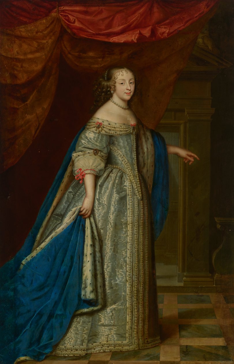 Portrait of a woman, full-length, traditionally identified as Henrietta Maria, Queen of England by Charles and Henri (1603 77) Beaubrun