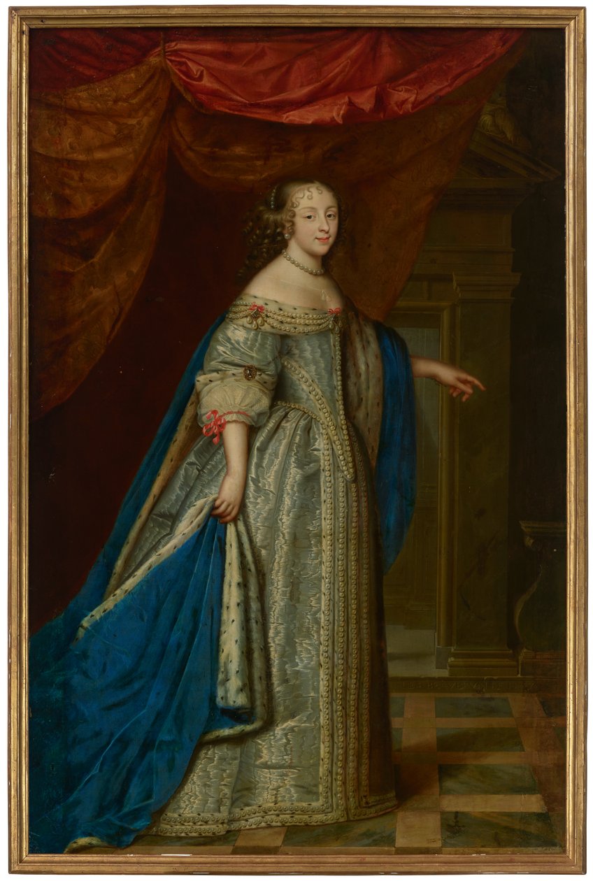 Portrait of a woman, full-length, traditionally identified as Henrietta Maria, Queen of England by Charles and Henri (1603 77) Beaubrun
