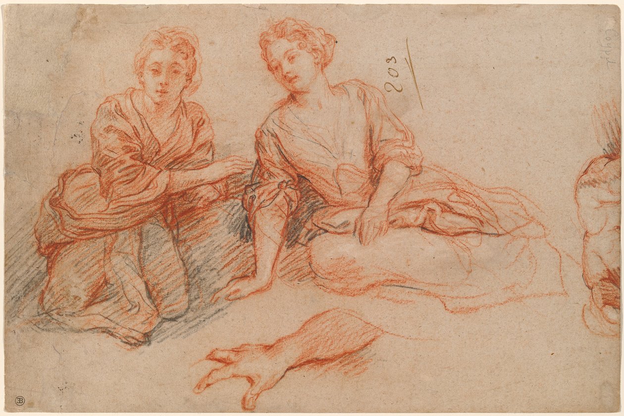 Two Young Women Seated on the Ground by Charles de la Fosse