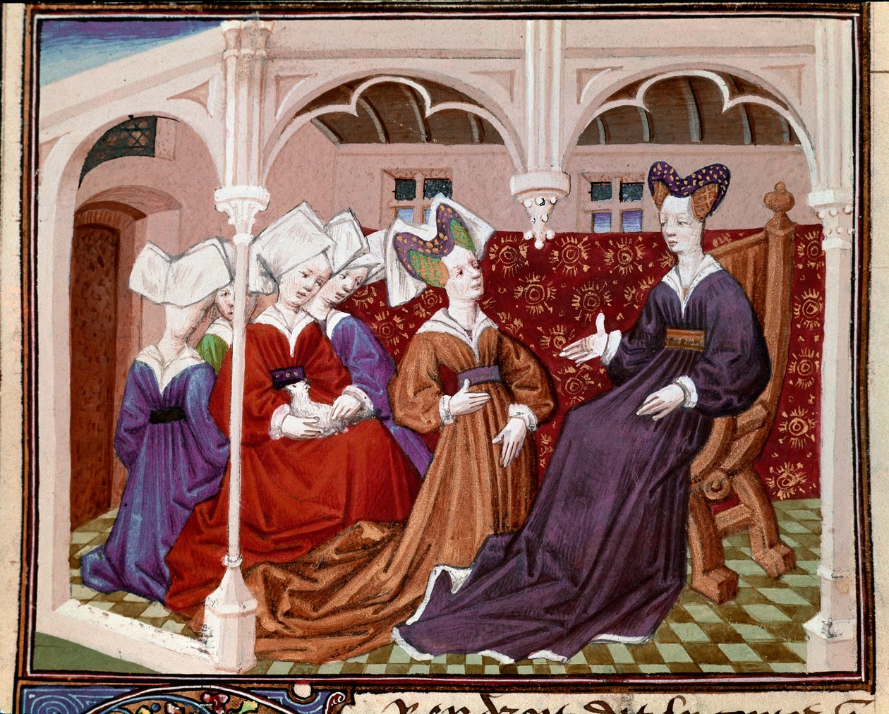 Queen Iseut (or Iseult) talking with her companions from 