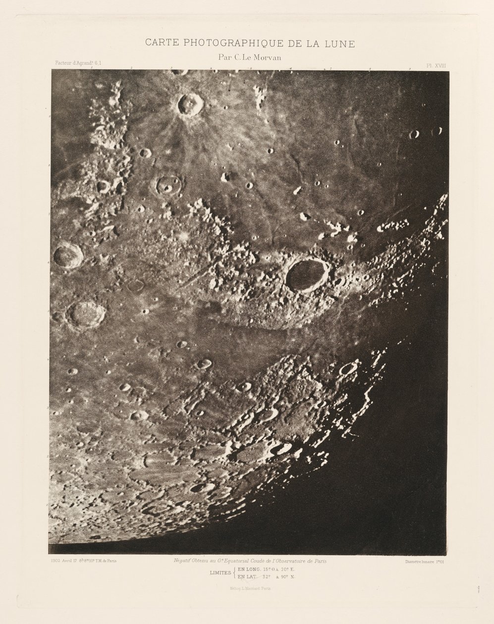 Photographic Chart of the Moon, plate XVIII, April 17 by Charles le Morvan