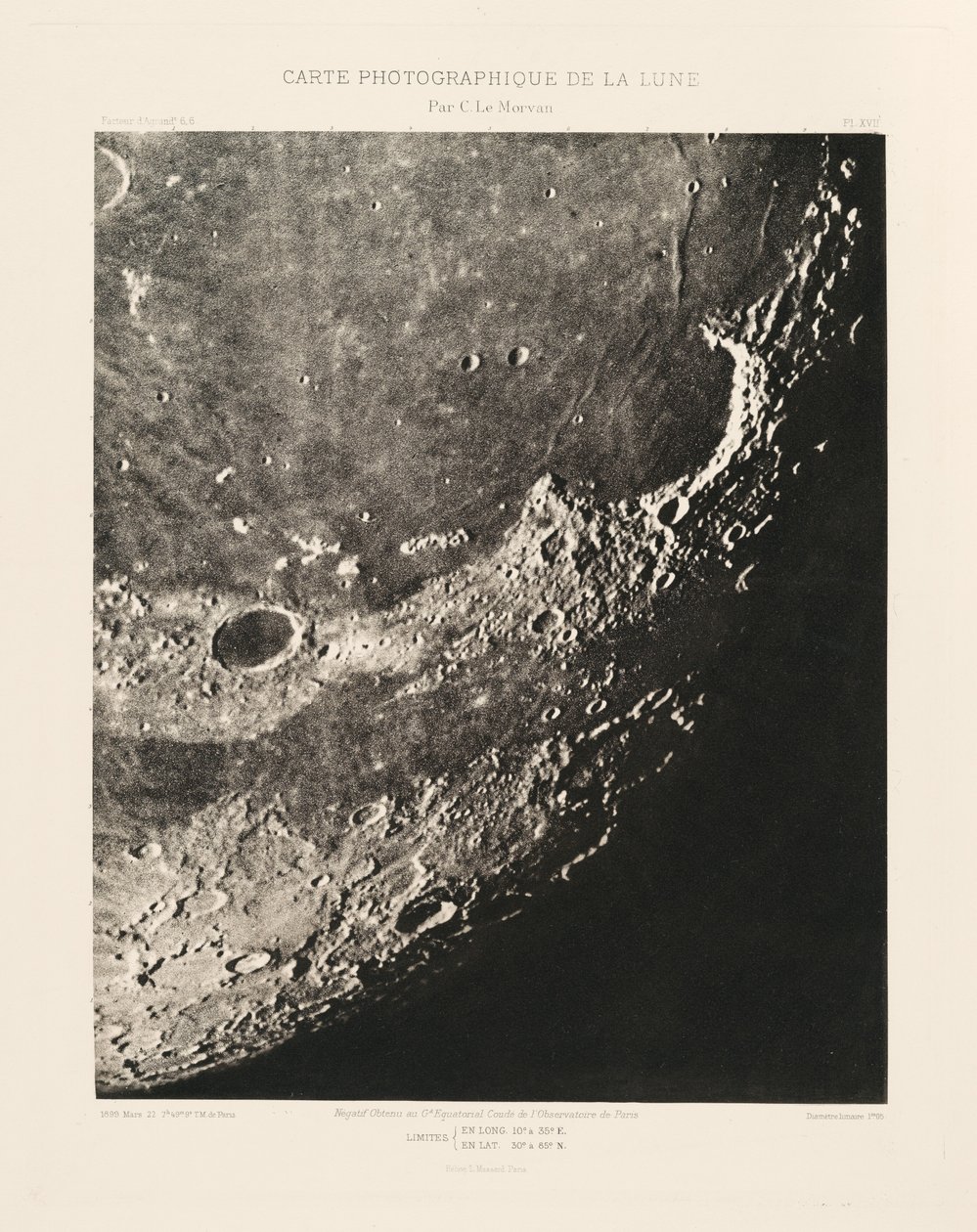 Photographic Chart of the Moon, plate XVII, March 22 by Charles le Morvan