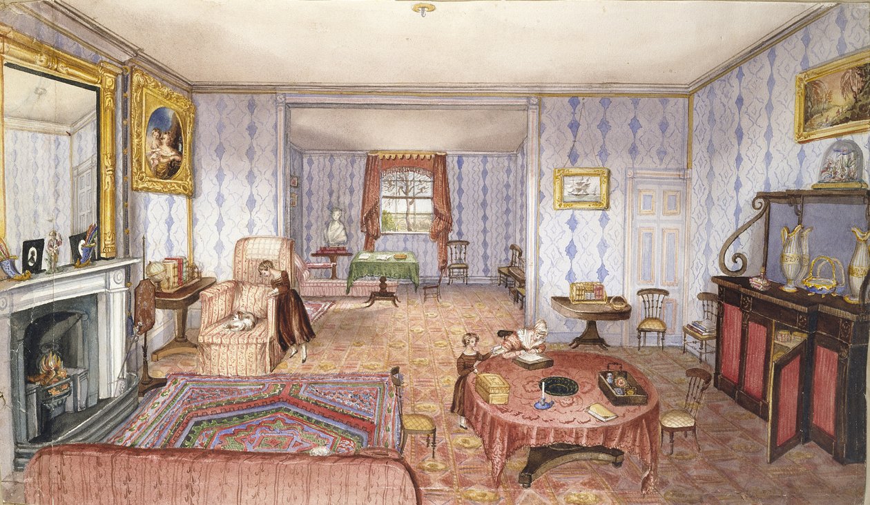 Drawing Room, Clay Hill, f12 from An Album of Interiors, 1843 by Charlotte Bosanquet
