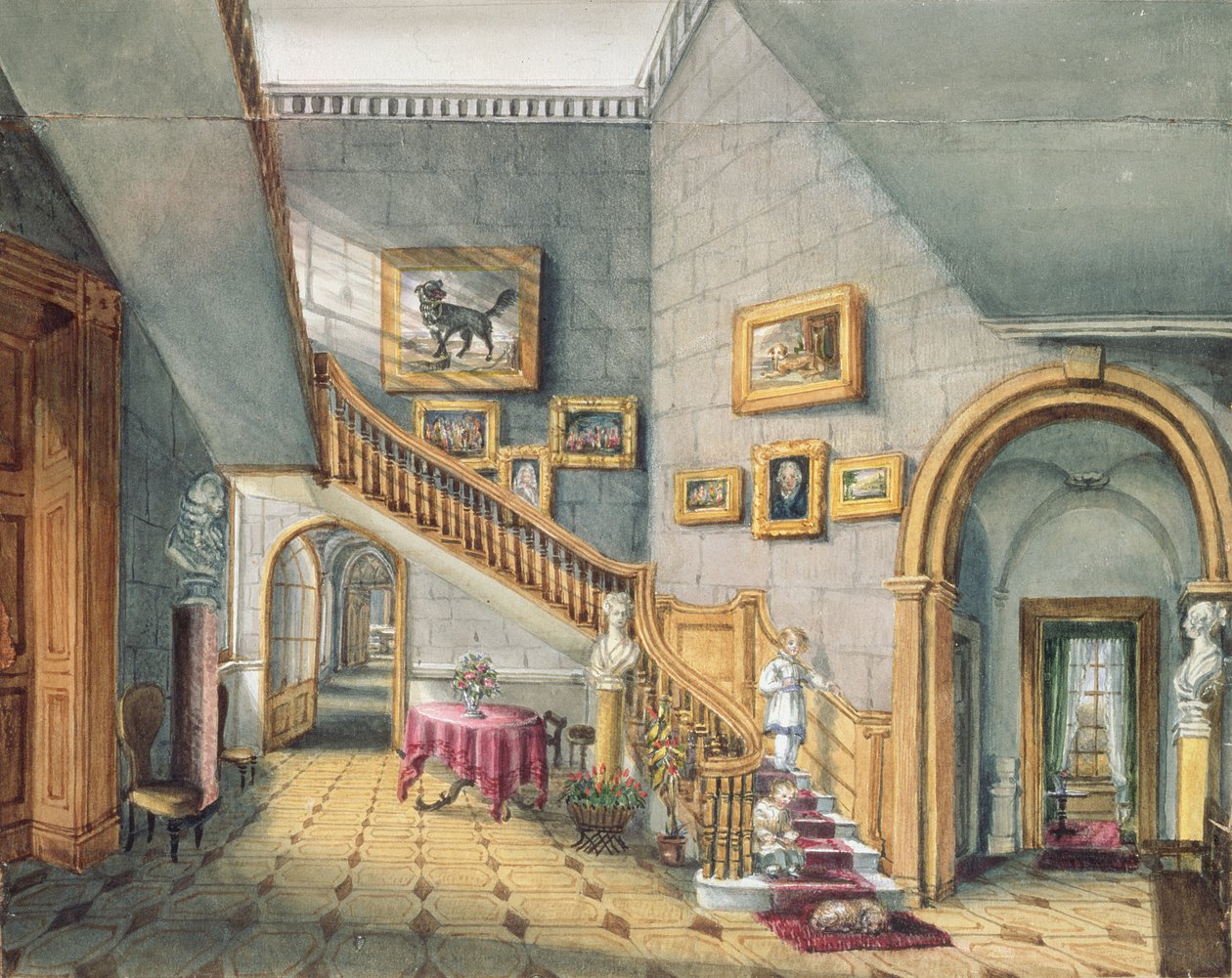 The Staircase, Strood Park, from An Album of Interiors by Charlotte Bosanquet