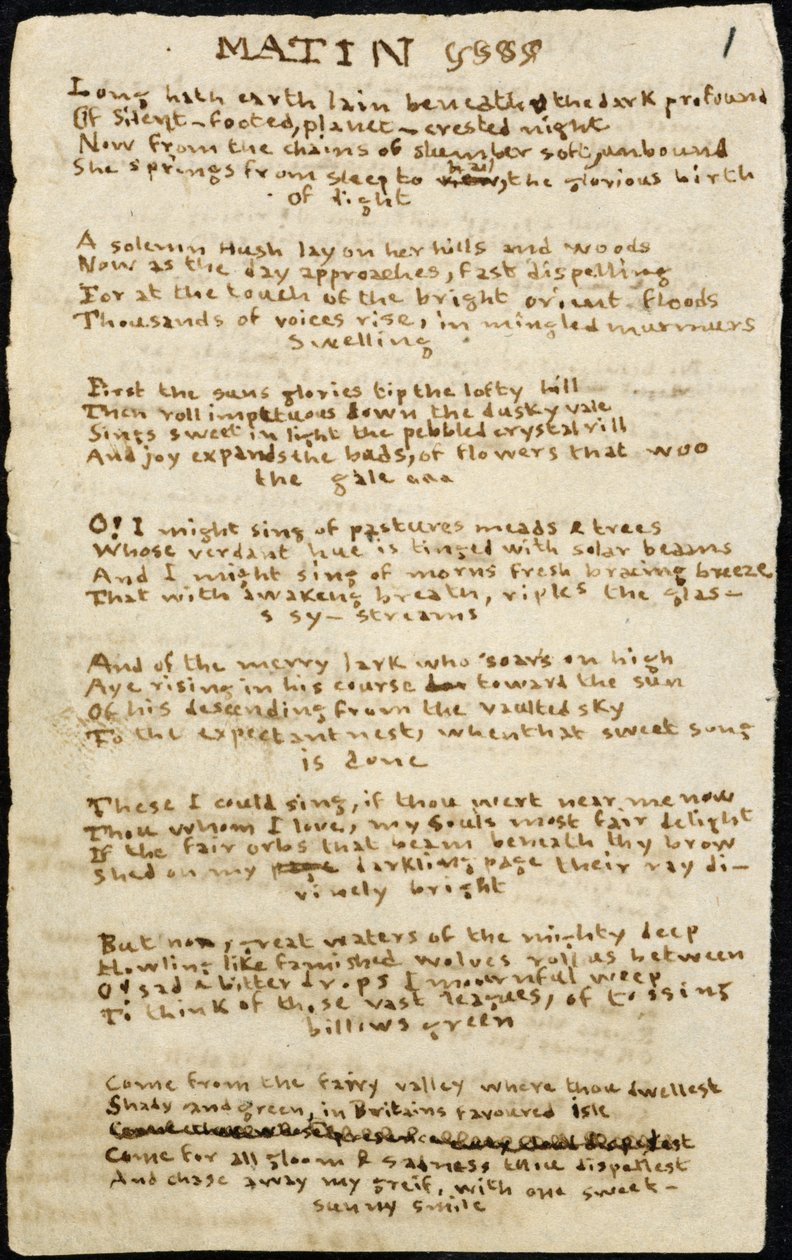 Poem of Charlotte Bronte. Autograph Fair Copy, with Deletions, of Poem 