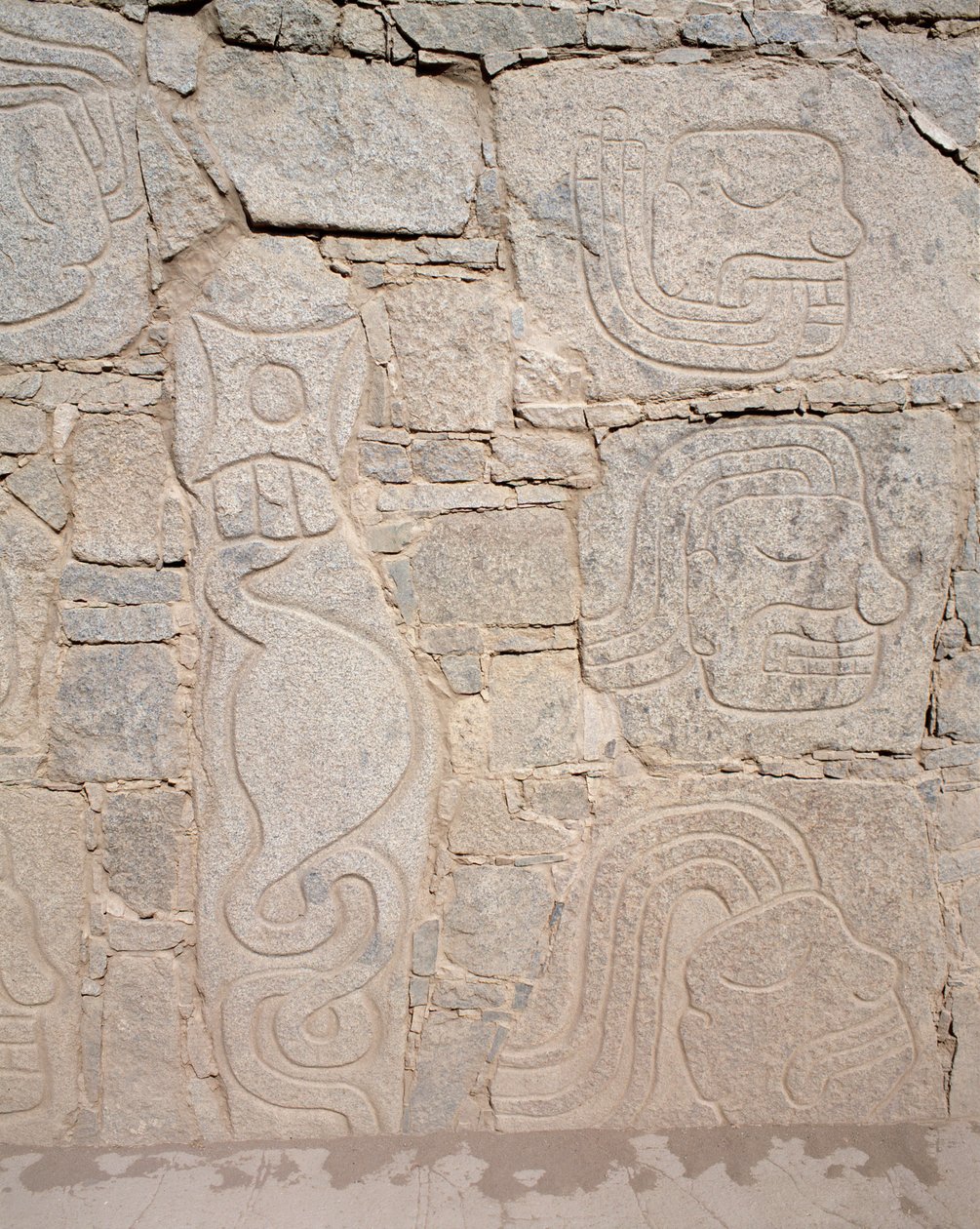 Precolombian art: relief on ruins, 9th century BC by Chavin Chavin