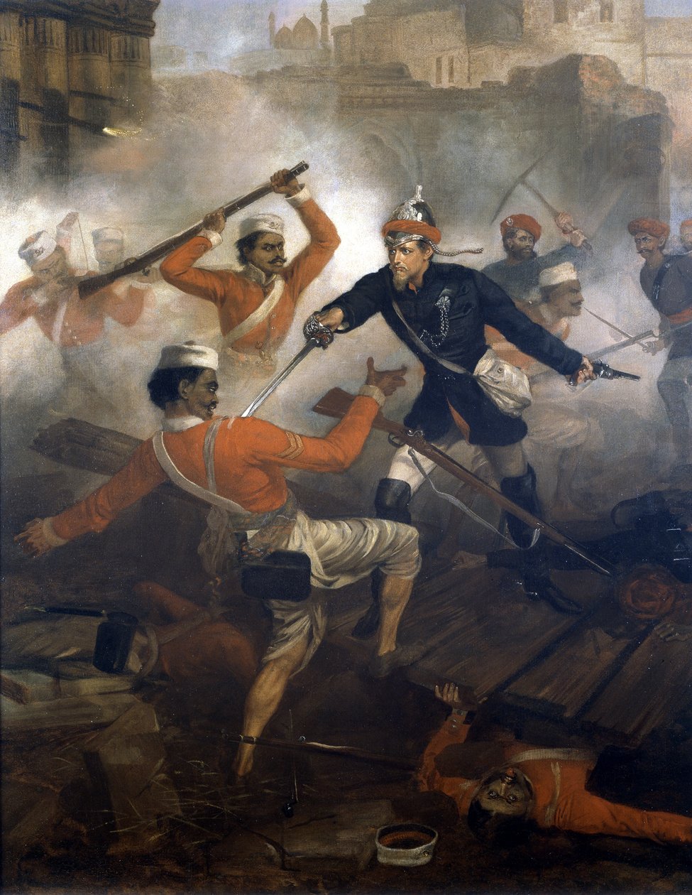 Lieutenant William Alexander Kerr (1832-1919) earning the Victoria Cross during the Indian Mutiny, July 1857 by Chevalier Louis William Desanges