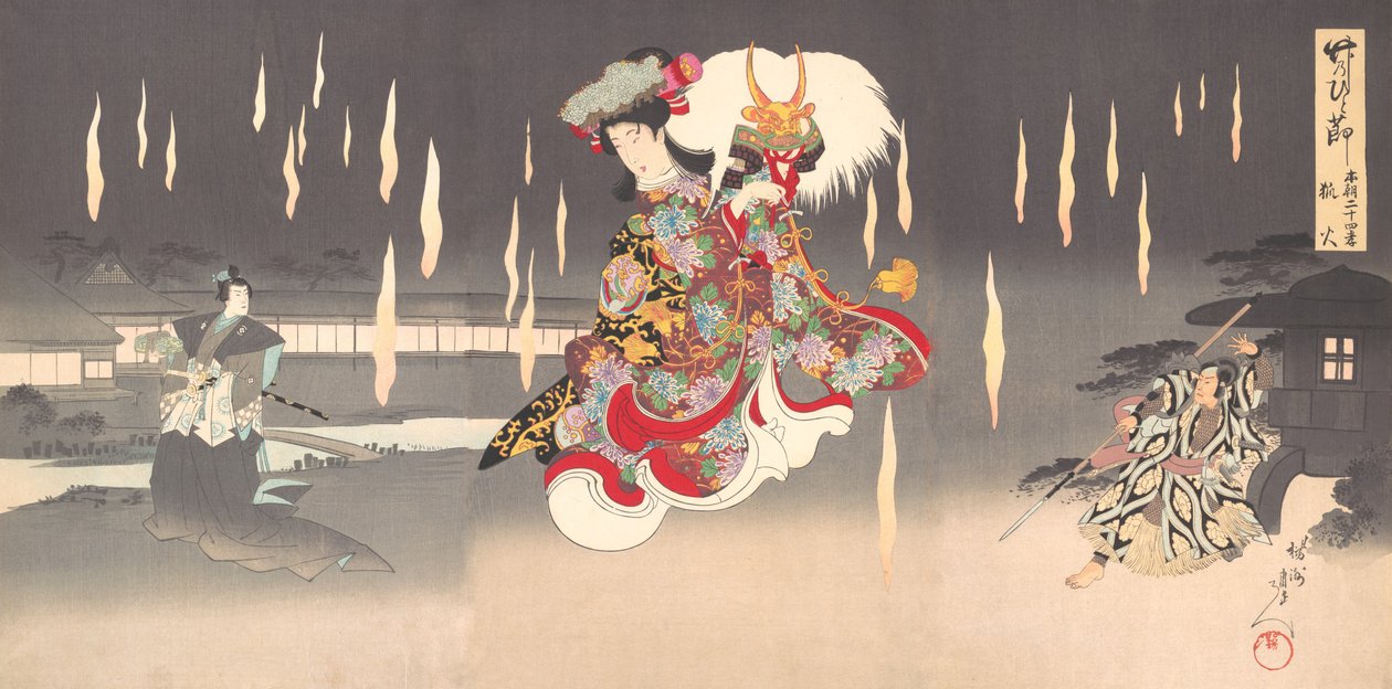 Scene of Foxfire Kitsunebi from the Play Honcho Nijushiko, 1898 by Chikanobu Yoshu