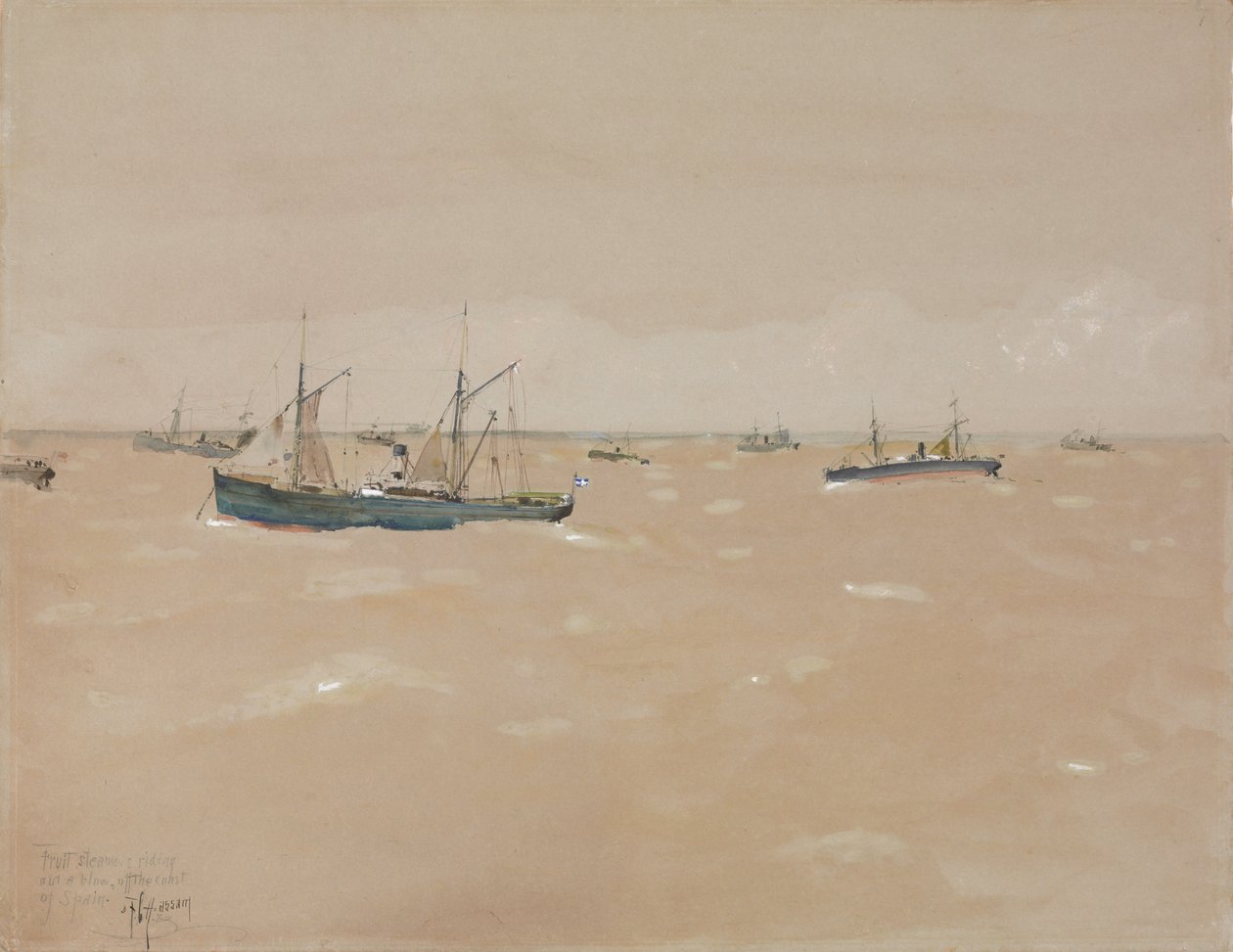 Fruit Steamers Riding Out a Blow, Off the Coast of Spain by Childe Frederick Hassam