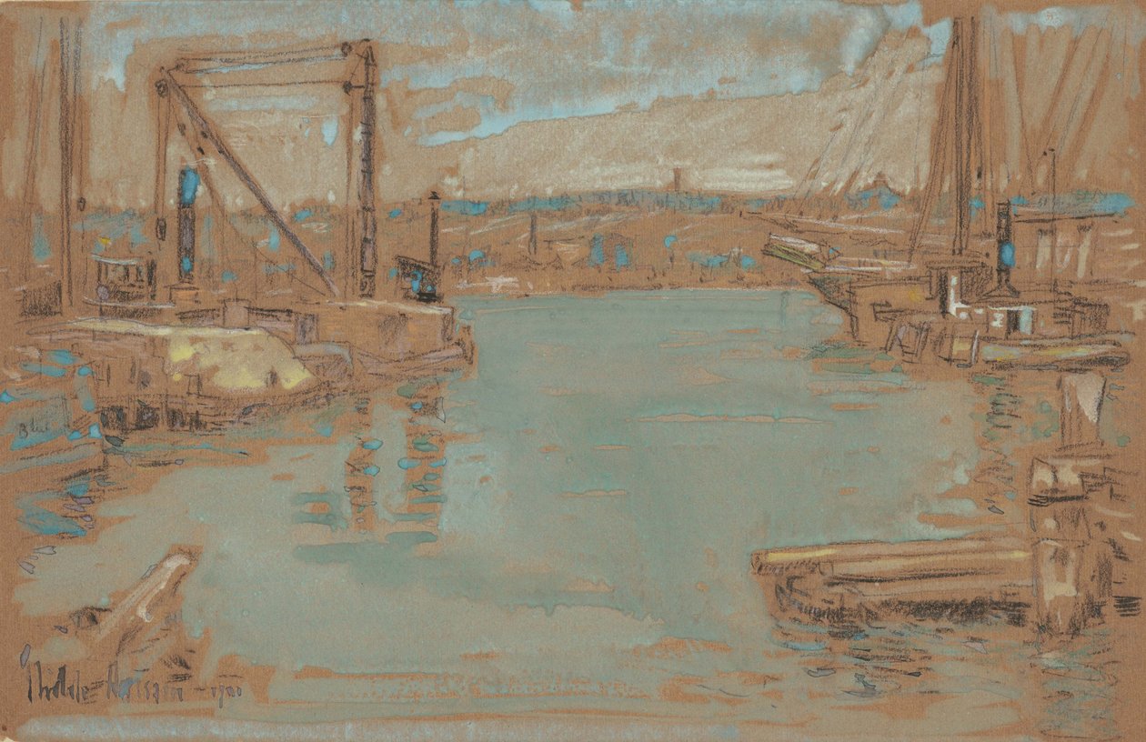 North River Dock, New York by Childe Frederick Hassam