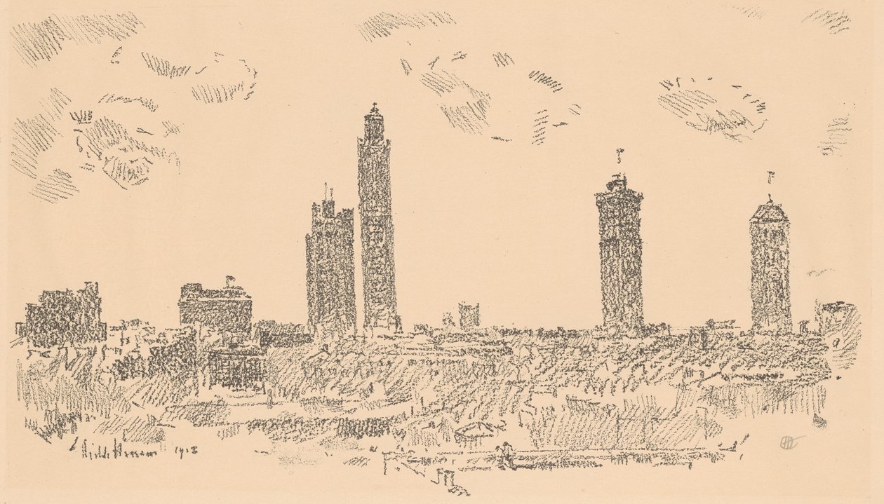 New York Sky Line, Dark Buildings by Childe Hassam