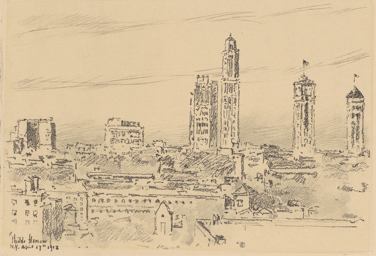New York Sky Line, Light Buildings by Childe Hassam