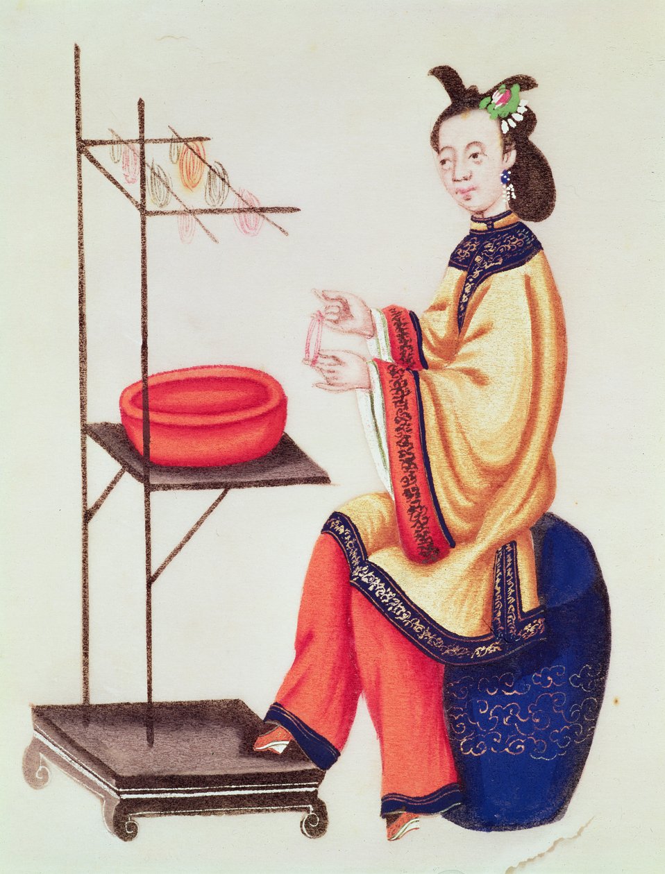 A Chinese Woman making a bobbin, Qianlong Period by Chinese School
