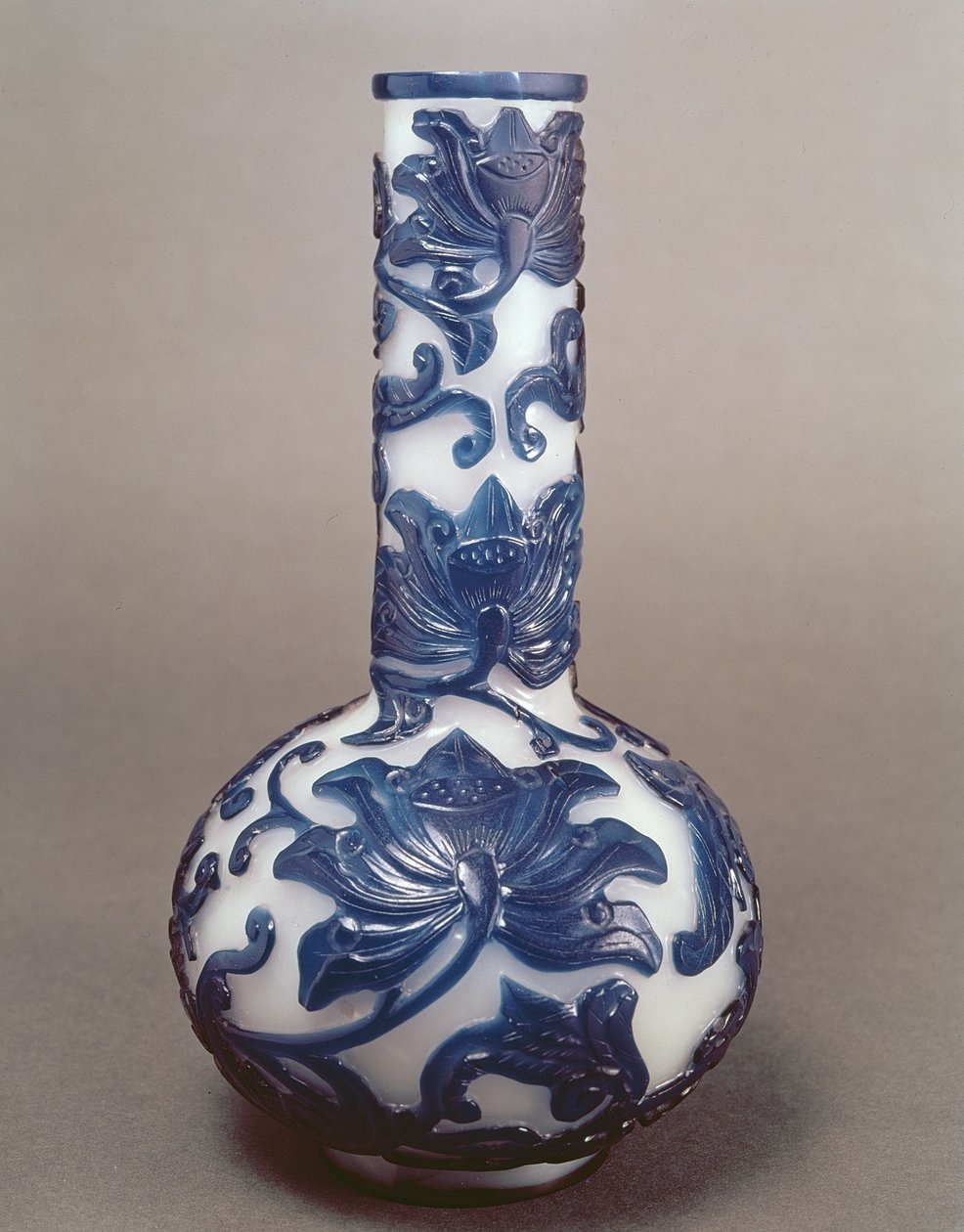 Chinese blue and white cameo glass bottle, Chien Lung period (1736-95) by Chinese School