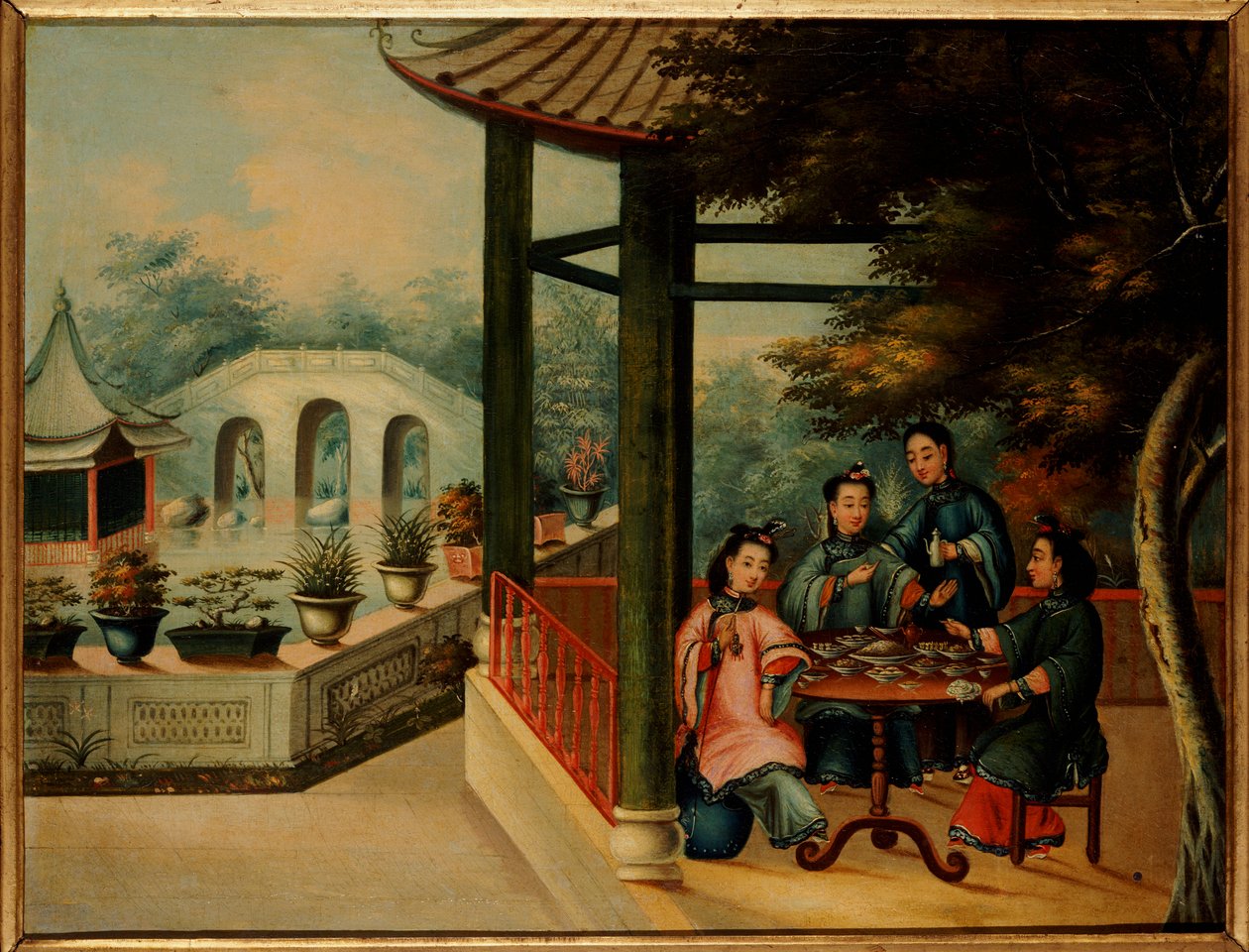 A Chinese Garden Scene with Ladies Taking Tea, mid 19th century by Chinese School