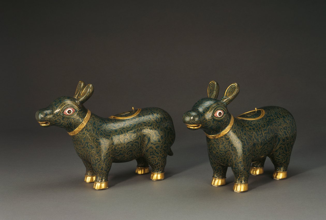 A pair of cloisonne enamel tapir form vessels by Chinese School
