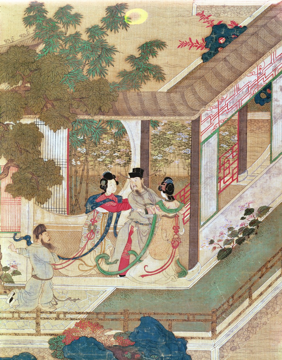 A romantic meeting, illustration from a traditional Chinese novel by Chinese School