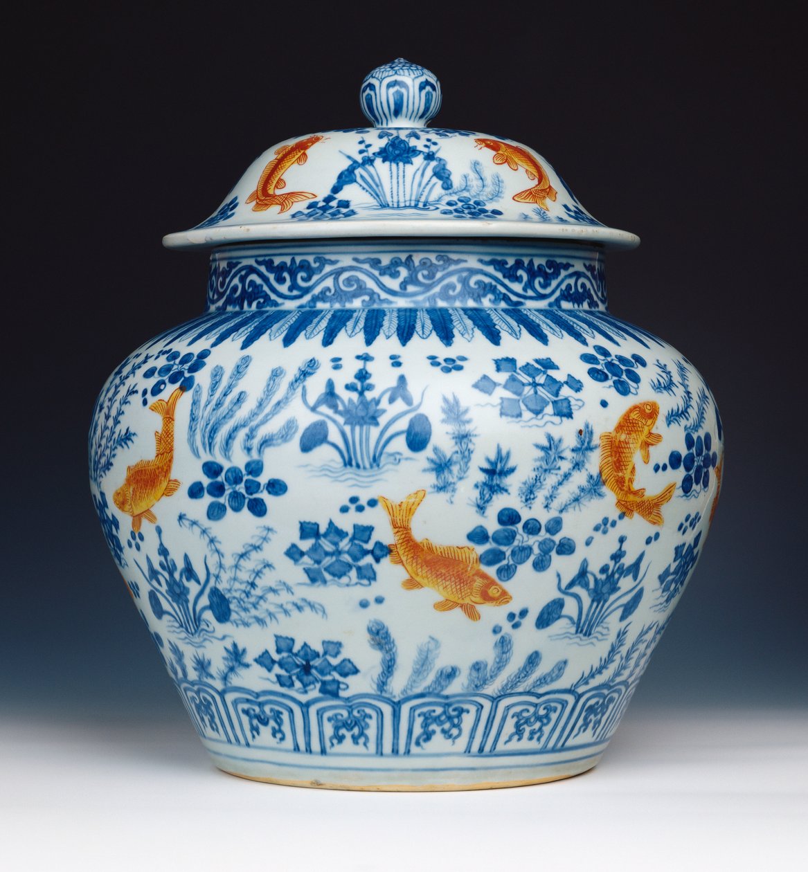 An enamelled blue and white 