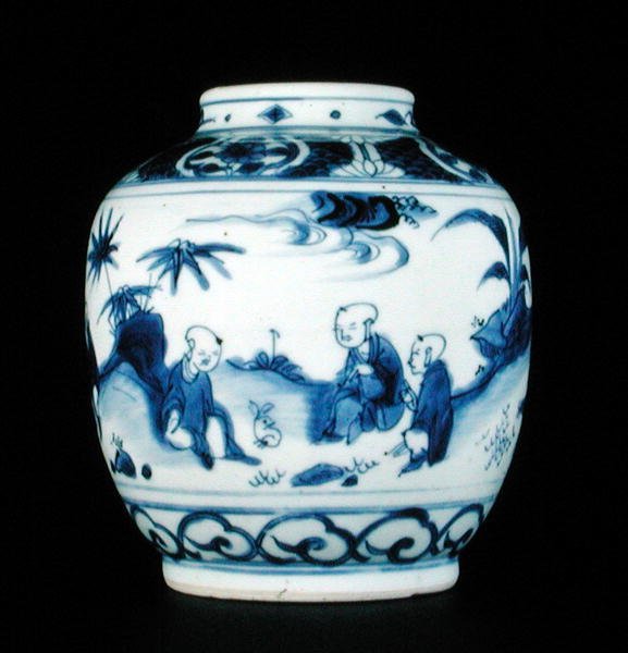Blue and white jar painted with boys with a hare, Wanli or Chongzheng, 1600-30 by Chinese School