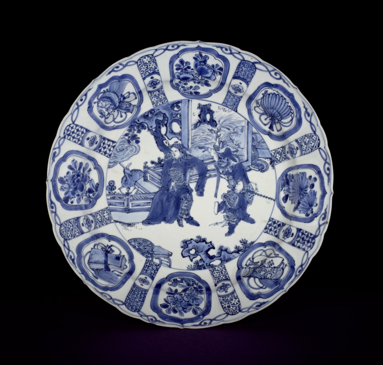 Blue and white kraak dish painted with warriors, Wanli, 1590-1610 by Chinese School