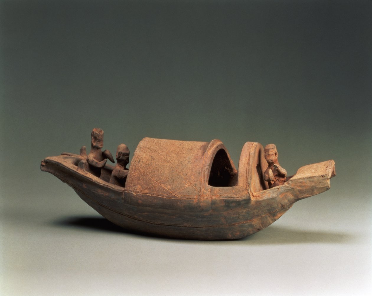 Boat and crew, tomb artefact, Eastern Han Dynasty, 25-220 AD by Chinese School