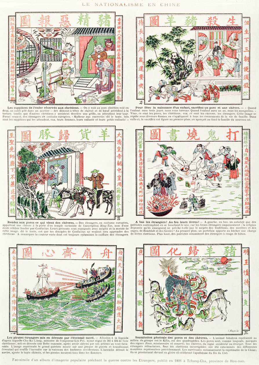 Chinese Nationalist and anti-European imagery, from a facsimile album of popular imagery preaching war against foreigners, 1891 by Chinese School
