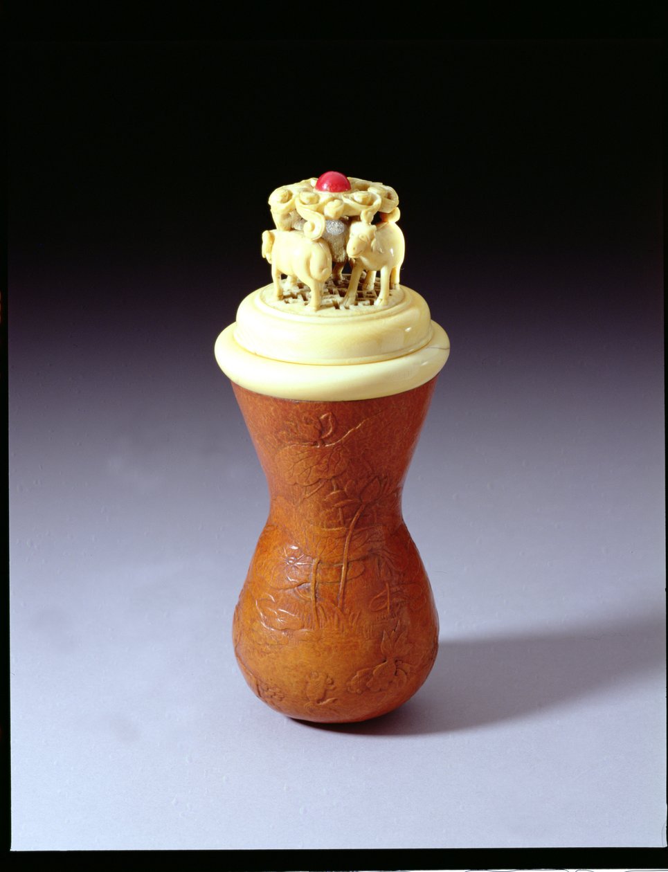 Chinese gourd and ivory cricket cage by Chinese School