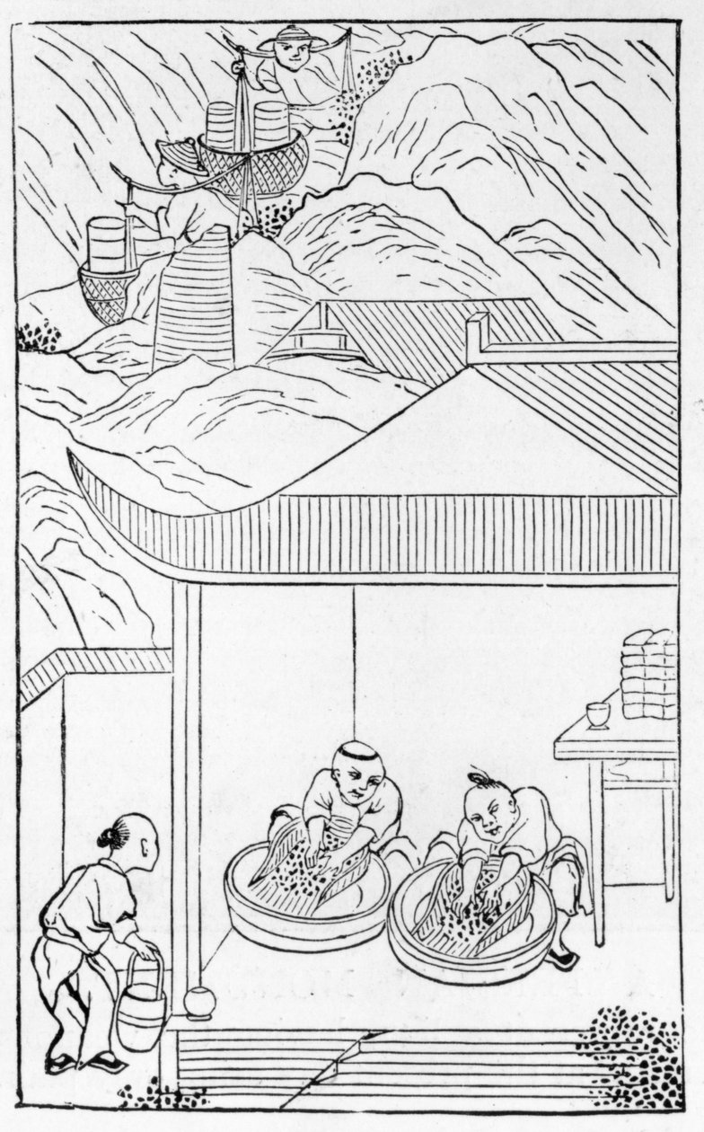 Collecting and washing the blue enamel for colouring, from a series of illustrations on the manufacture of china by Chinese School