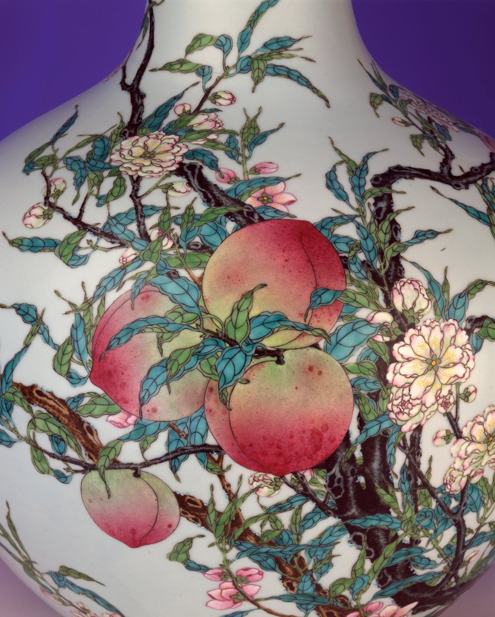 Detail (Magnificent Famille Rose Nine-Peach Globular Bottle Vase) by Chinese School