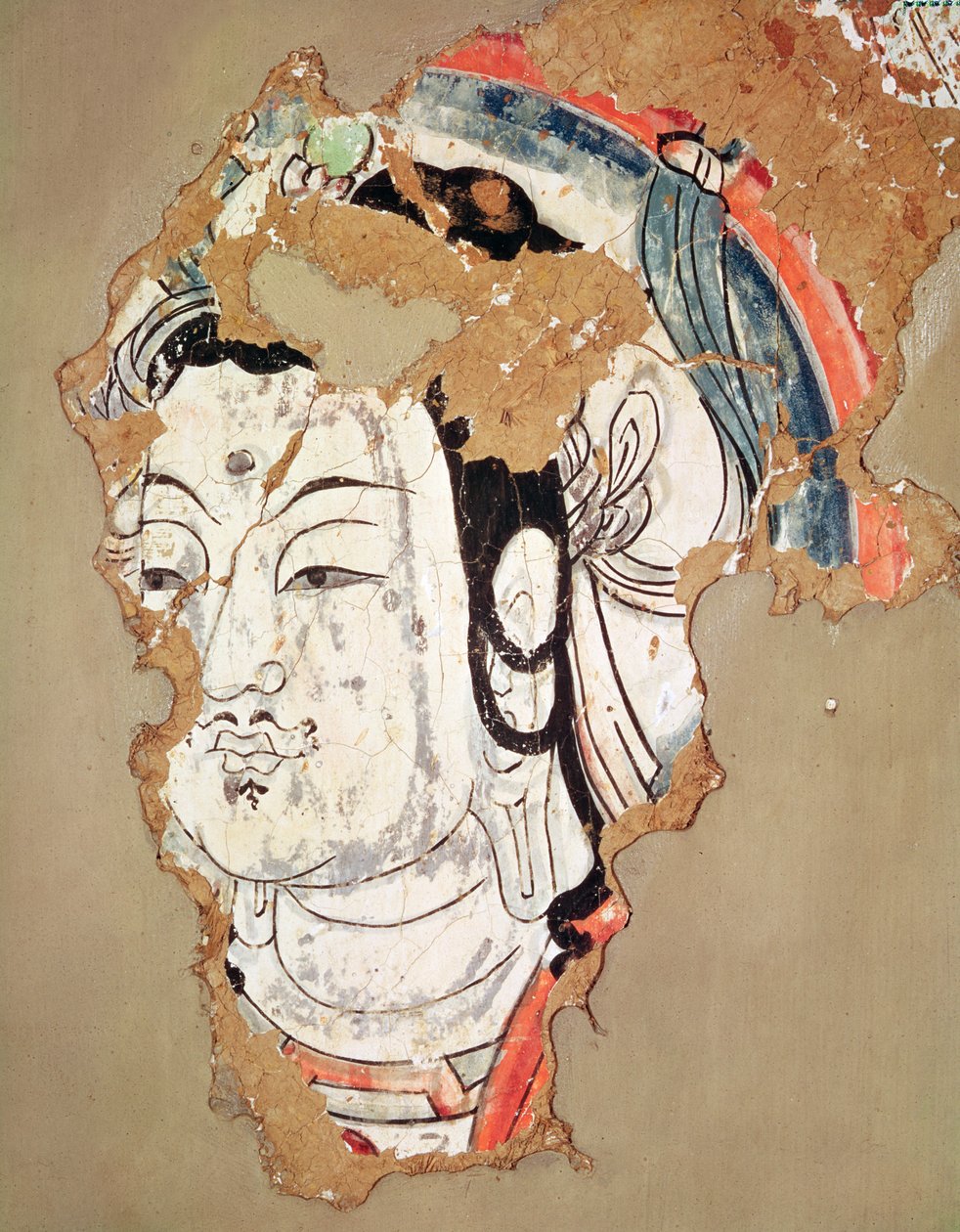 Head of Buddha with a Halo, from Kao-chang, Xinjiang, Chinese Turkestan, 8th-9th Century by Chinese School