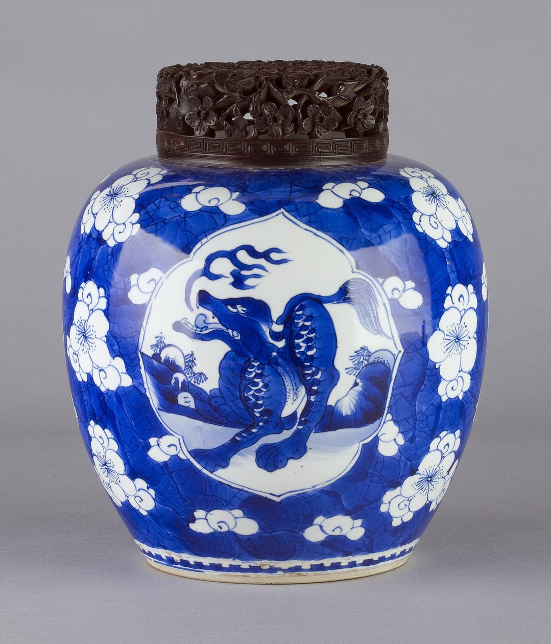 Jar with cover and dragon design by Chinese School