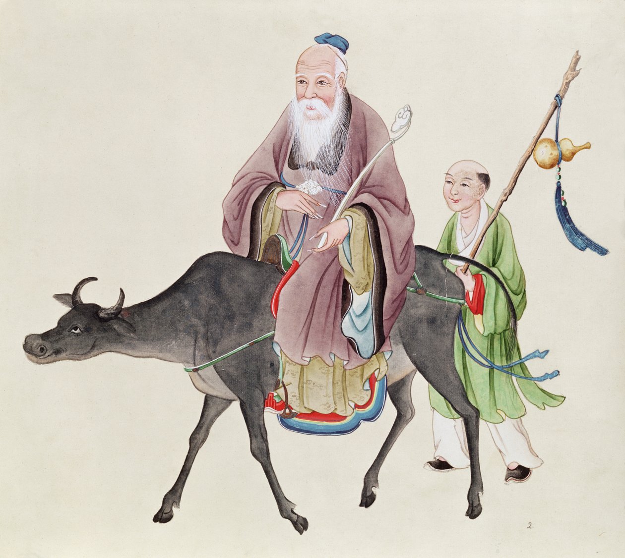 Lao-Tzu on his buffalo, followed by a disciple by Chinese School