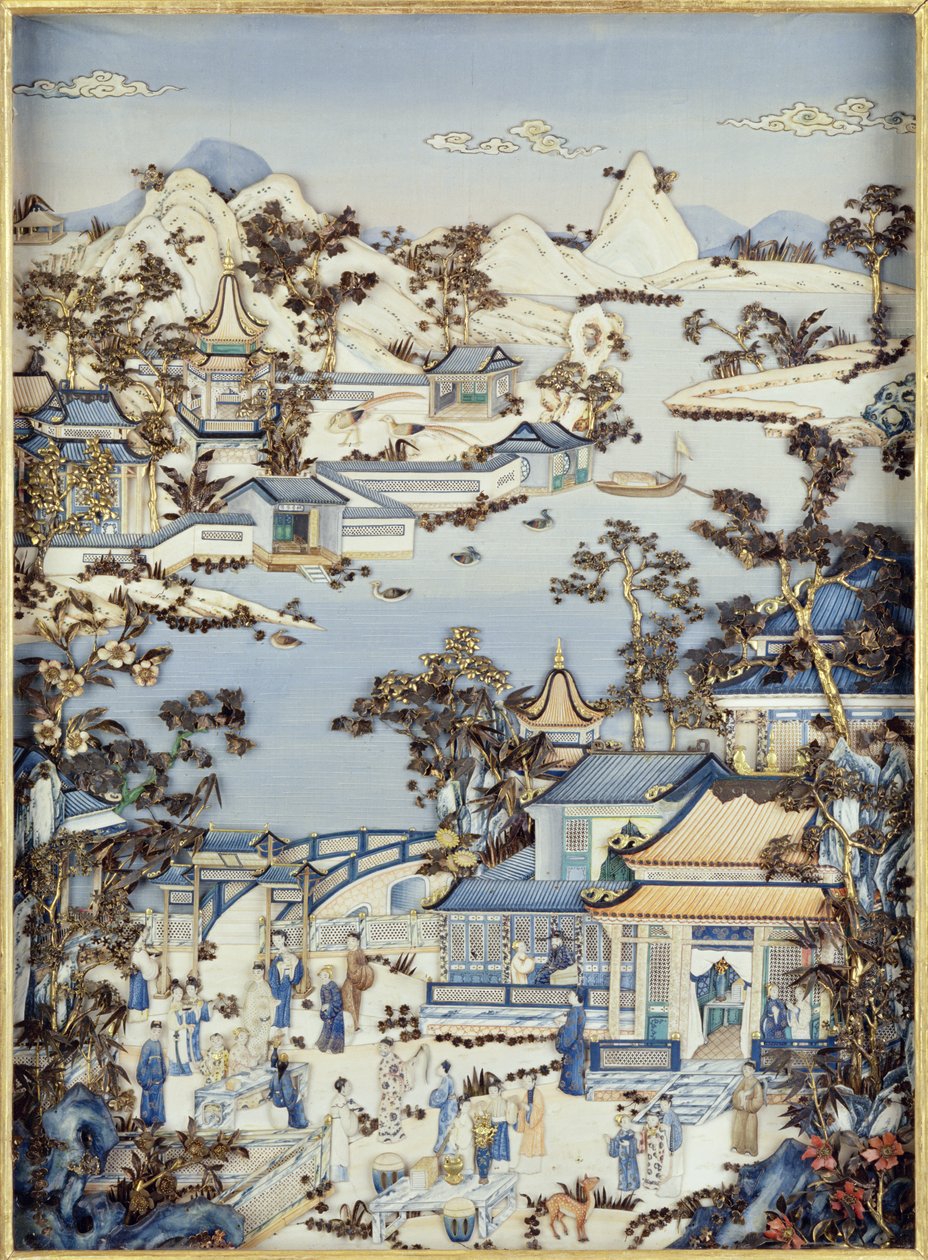 Panels depicting figures on a terrace, Qianlong period, 1736-95 (one of a pair) by Chinese School