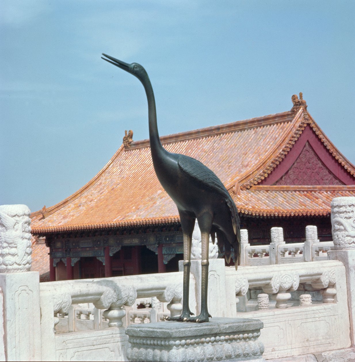 Statue of a stork with a side pavilion of the Hall of Supreme Harmony in the background, Ming Dynasty by Chinese School