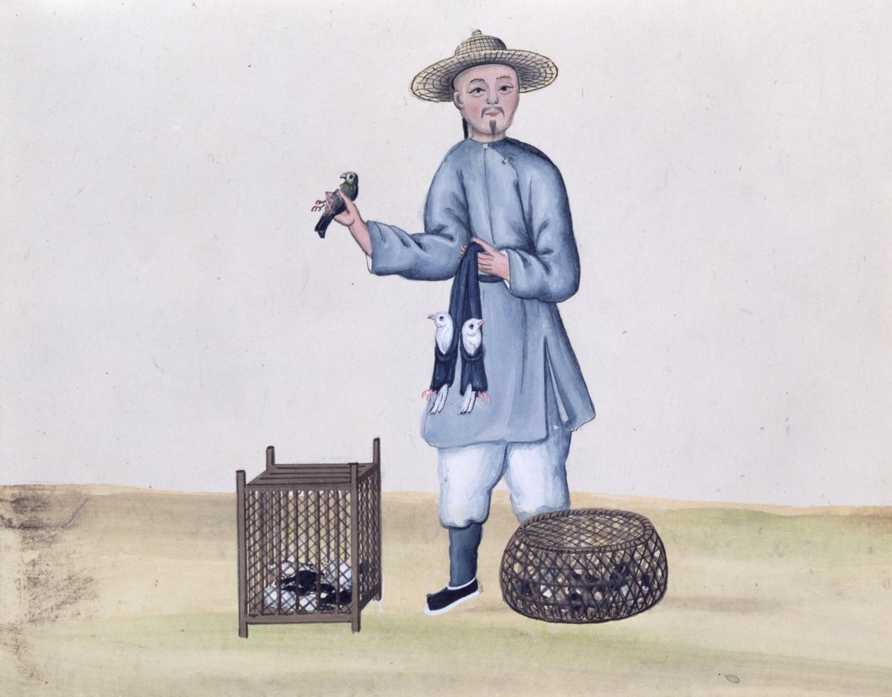 The Pigeon Seller, from a book on the street calls of Peking, c.1785 by Chinese School