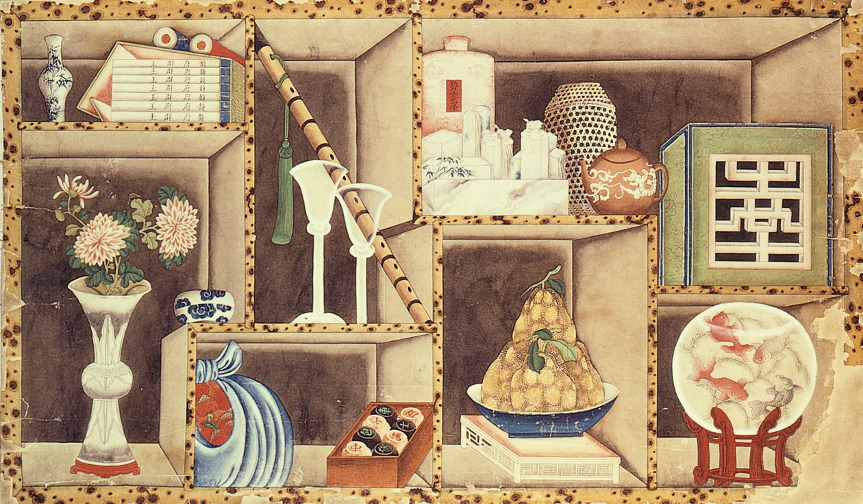 Trompe lOeil of Chinese Objects by Chinese School