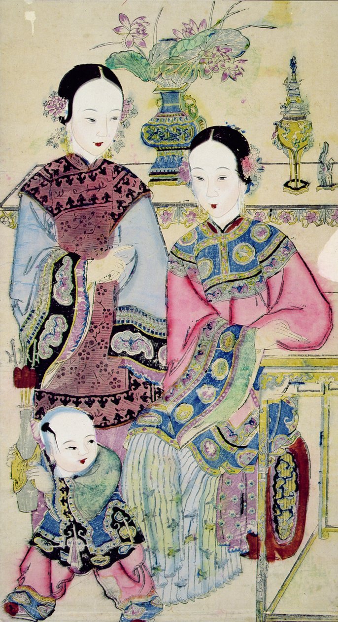 Two women with a child, Yangliuqing by Chinese School
