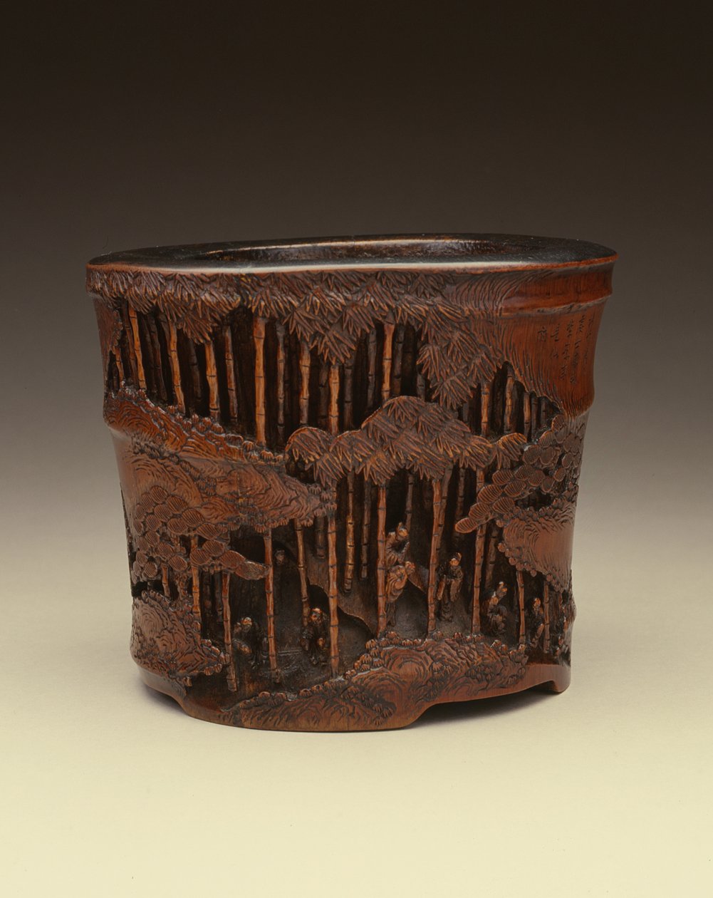 Large brushpot with the Seven Sages of the Bamboo Grove at their literary pursuits within a bamboo forest, Kang-hsi period, Ching dynasty by Chinese School Chinese School