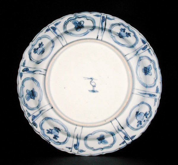 Underside of a blue and white kraak plate, Egret mark, Wanli, 1595-1605 by Chinese School Chinese School