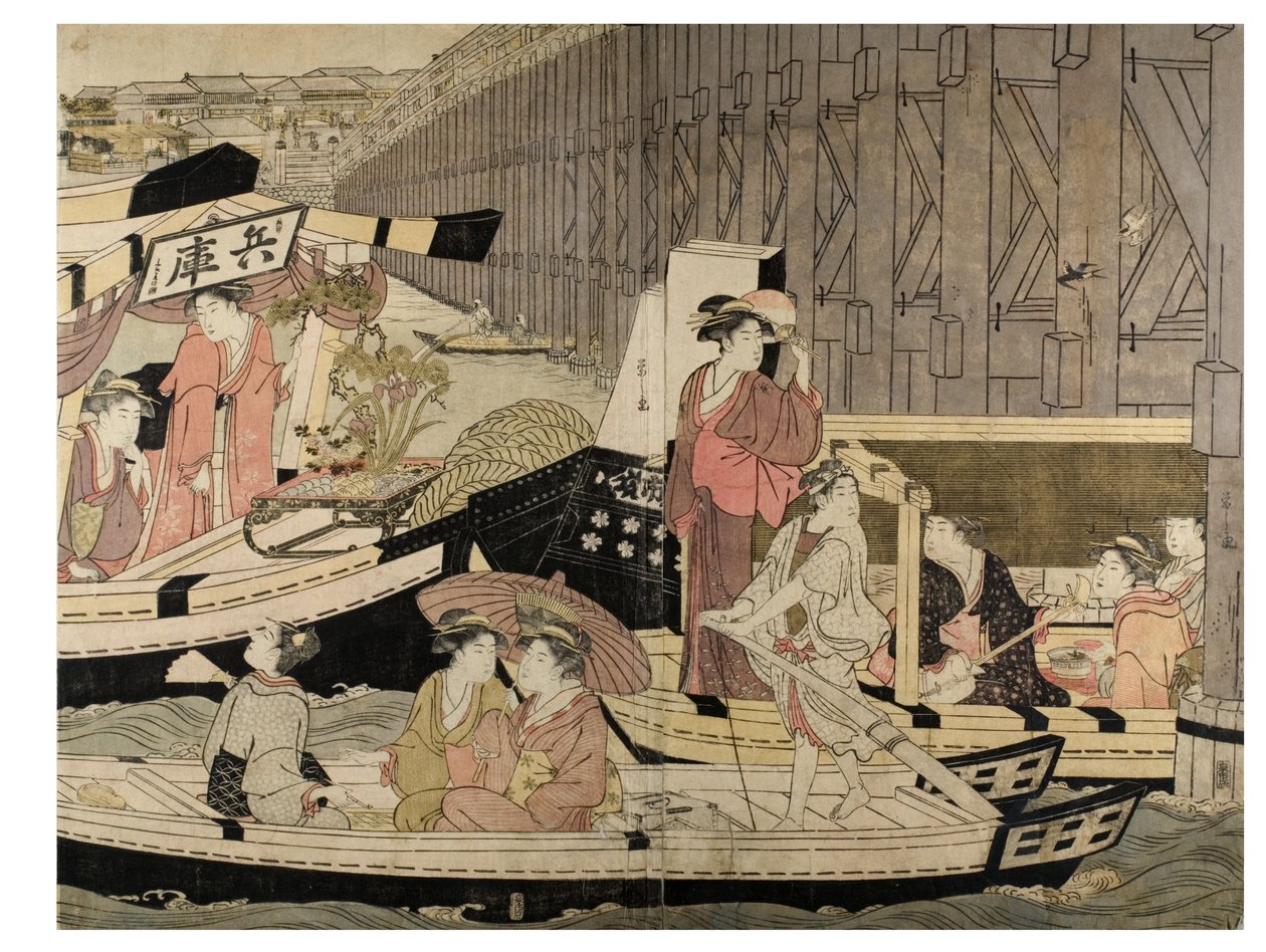 Sumida River Scene (from a pentaptych) by Chobunsai Eishi