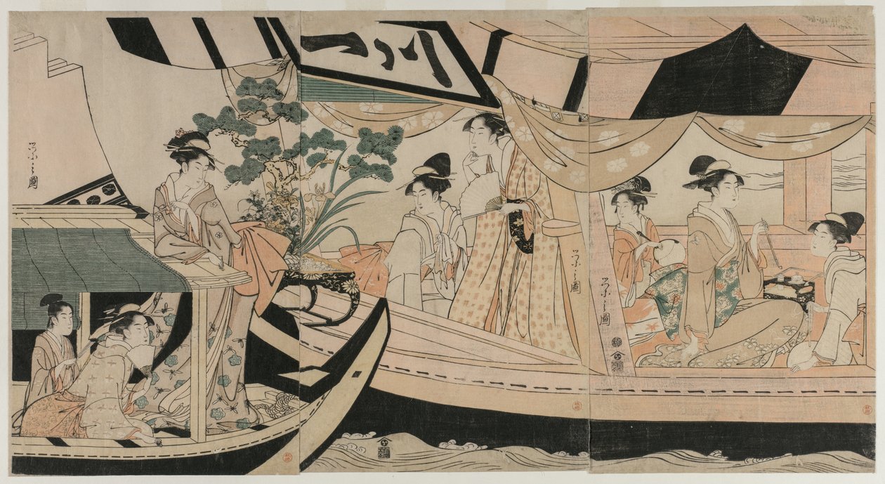 Women in a Pleasure Boat on the Sumida River, mid 1790s by Chobunsai Eishi