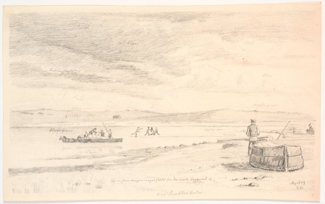 Skive Fjord at Krabbesholm. A Stranded Barge Being Loaded onto a Wagon by Christen Dalsgaard