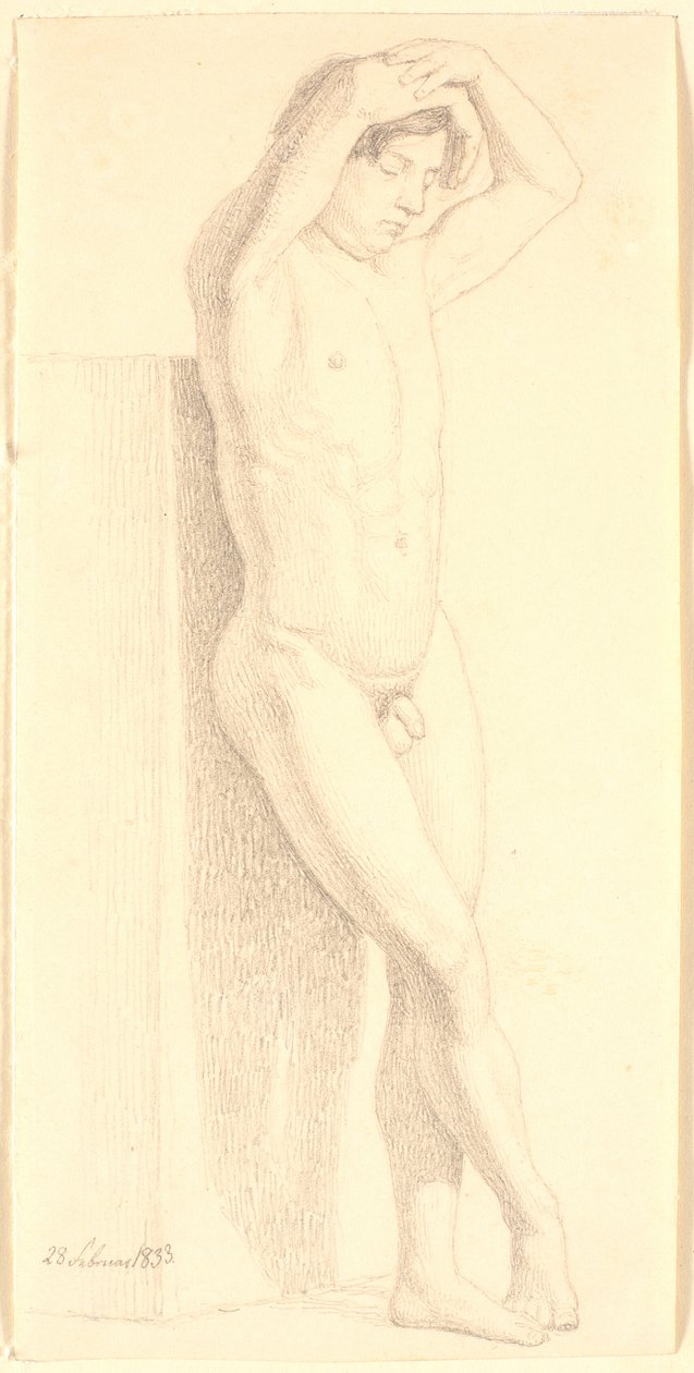 Standing Male Model with Arms Raised Over Head. Facing Right by Christen Købke