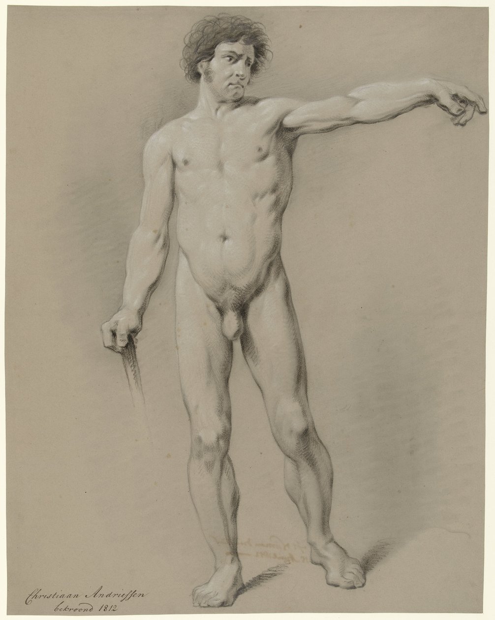 Standing Male Nude, Front View, Left Arm Stretched to the Left by Christiaan Andriessen