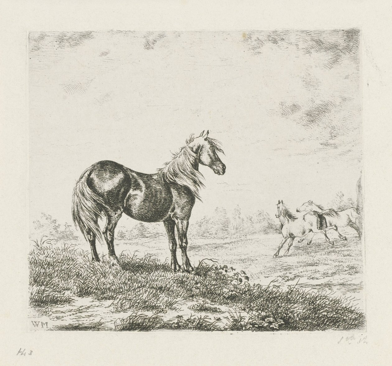Landscape with Three Horses by Christiaan Wilhelmus Moorrees