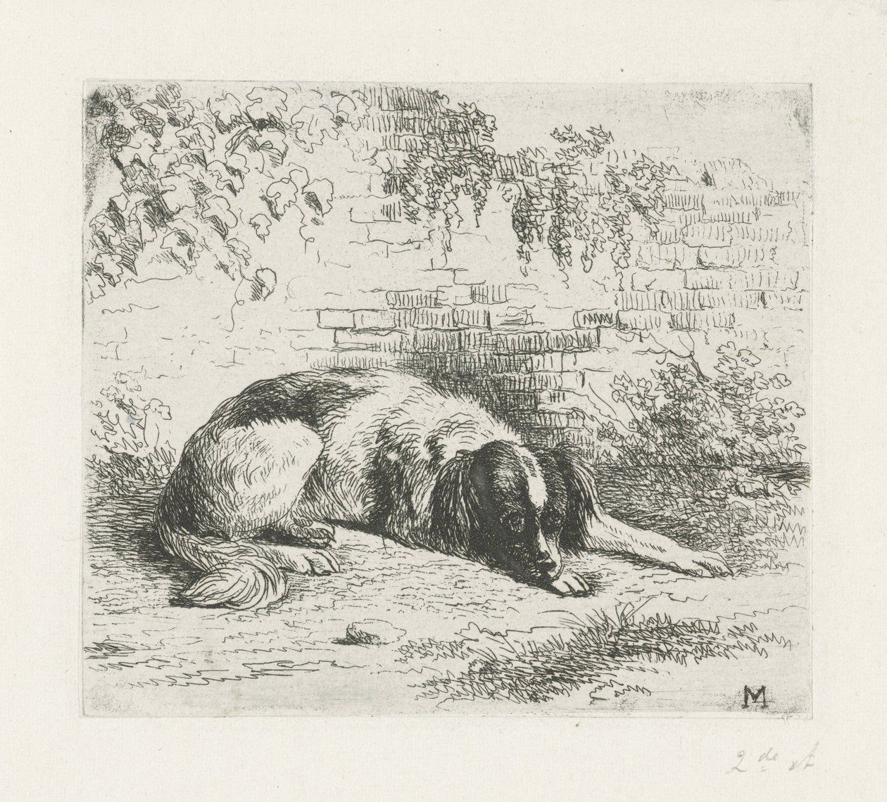 Lying Dog in Front of a Wall by Christiaan Wilhelmus Moorrees