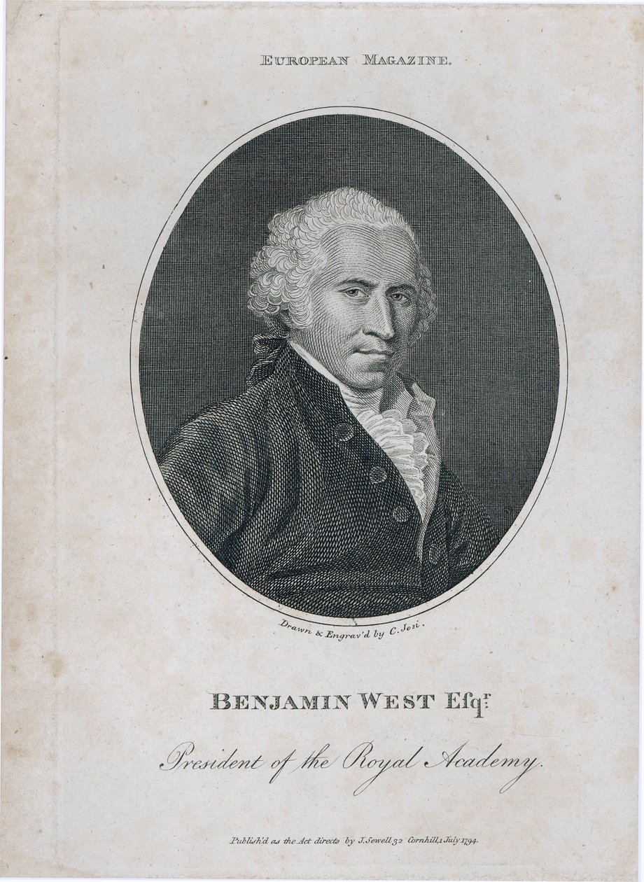 Portrait of Benjamin West (1738-1820), President of the Royal Academy, Engraved by the Artist, 1794 by Christian Josi