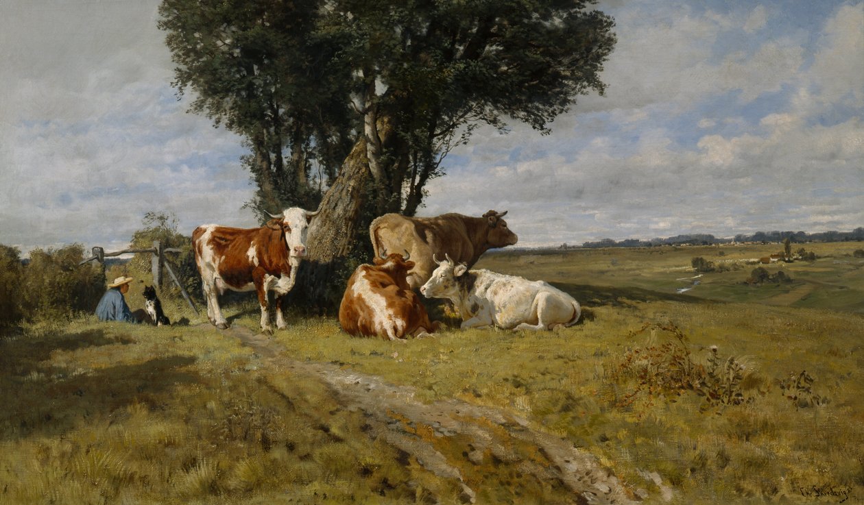 Landscape with cows by Christian Eriksen Skredsvig